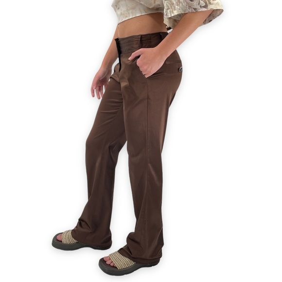 Vintage Y2K Low Rise Flare Leg Pants Dark Brown Satin Trousers Stretch | Size 1 - Picture 5 of 15